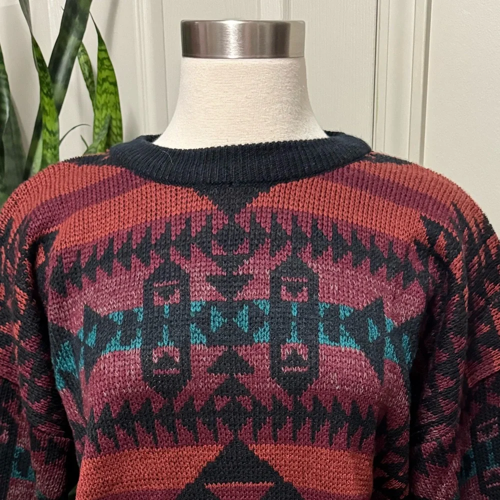 Vintage Southwestern Geometric‎ Acrylic Knit Sweater M 90s